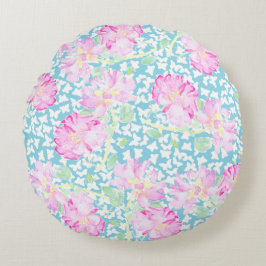 Roze rozen, witte vlinders Blauwe ronde piloot Rond Kussen