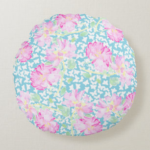Roze rozen, witte vlinders Blauwe ronde piloot Rond Kussen