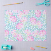 Roze Rozen, witte vlinders op blauw tissuepapier (Craft)