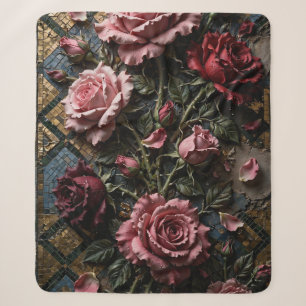 Roze Rozen Worp in Roze Bourgondië 3D Sherpa Deken