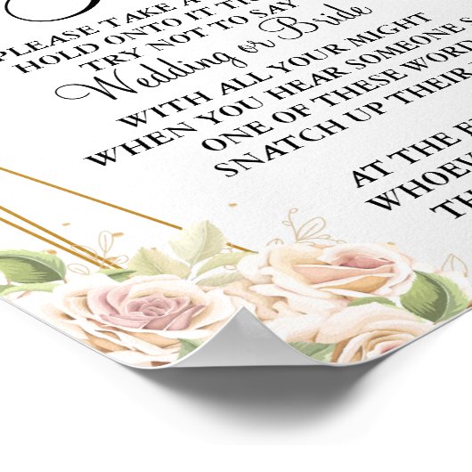 Roze rozen zet een ring bruidsfeest spelbord poster (Hoek)