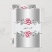 Roze Rozen Zilver 25e bruiloft Jubileum RSVP (Voorkant / Achterkant)