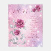 Roze Rozen Zilver Bladeren Sprankelende Moeder's Fleece Deken (Voorkant)