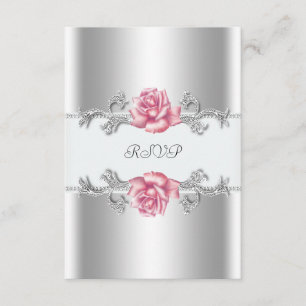 Roze rozen zilveren 25e trouwjubileum RSVP Kaartje