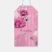  Roze Rozen Zilveren Glitter Vlinder Cadeaulabel (Achterkant)