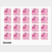 Roze Rozen Zilveren Glitter Vlinder Vierkante Sticker (Vel)