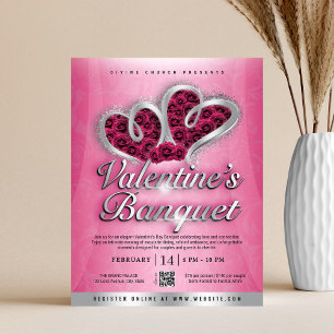 Roze Rozen & Zilveren Harten Valentijnsbanket Flyer