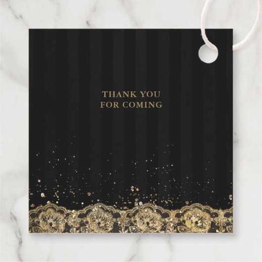 roze rozen zwart gouden gelaat Quinceañera Bedankjes Labels (Achterkant)