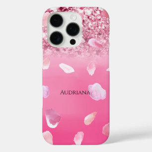 Roze rozenblaadjes Waterverf Faux Glitter iPhone 16 Pro Hoesje