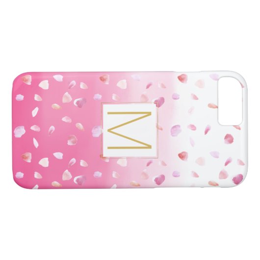 Roze Rozenblaadjes Waterverf Ombre Goud Monogram Case-Mate iPhone Case (Achterkant (Horizontaal))
