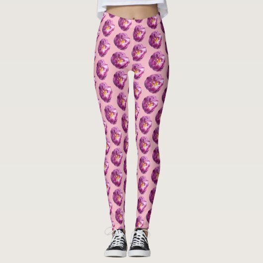 Roze rozenbloem foto Aangepaste Leggings (Voorkant)