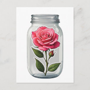 Roze Rozenbloem Steel In Een Glazen Fles Briefkaart