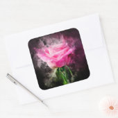 Roze rozenbloem waterverf - bb vierkante sticker (Envelop)