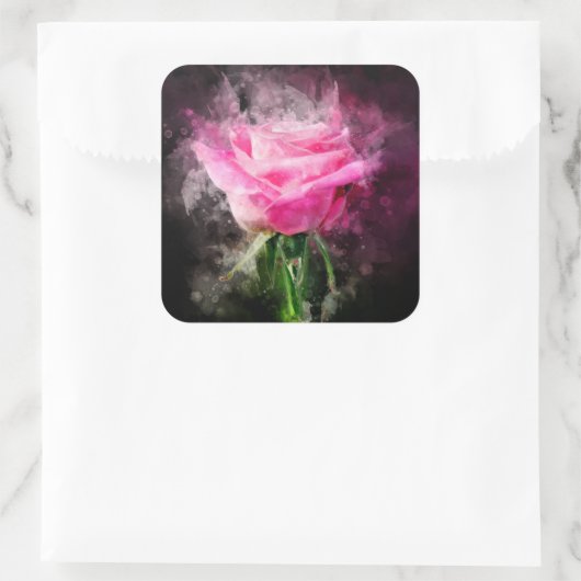 Roze rozenbloem waterverf - bb vierkante sticker (Tas)