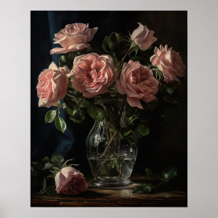 Roze rozenbloemen Art Print Poster