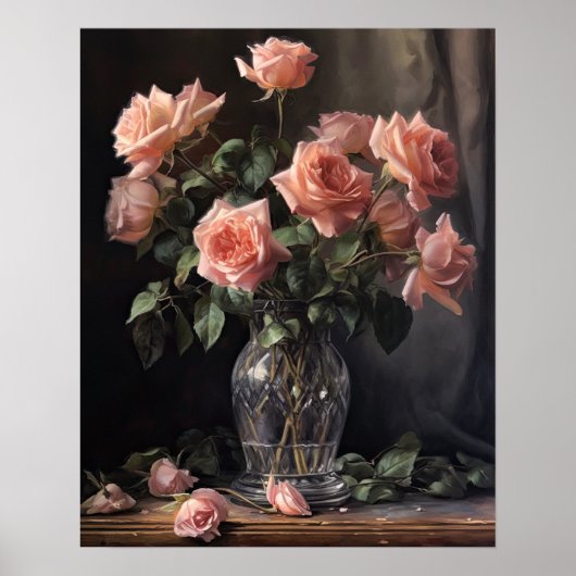 Roze rozenbloemen Art Print Poster (Voorkant)