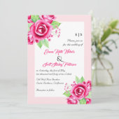 Roze rozenbloemen en QR-code bloemenbruiloft Kaart (Staand voorkant)