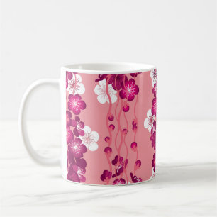 Roze rozenbloesems: naadloze achtergrond. koffiemok