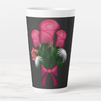 Roze rozenboeket met bloemenslint latte mok