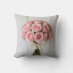 Roze Rozenboeket Parel Kant Romantisch Kussen