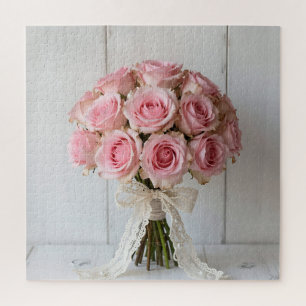 Roze Rozenboeket Parel Kant Romantisch Legpuzzel