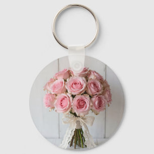 Roze Rozenboeket Parel Kant Romantisch Sleutelhanger