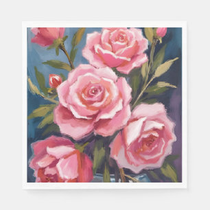 Roze Rozenboeket Schilderij Servet