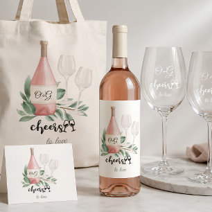 Roze rozenfles met monogram Proost op de liefde Vierkante Sticker
