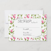 Roze rozenknoppen op witte trouw-RSVP RSVP Kaartje (Voorkant)