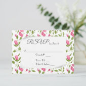 Roze rozenknoppen op witte trouw-RSVP RSVP Kaartje (Staand voorkant)