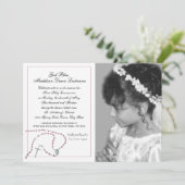 Roze Rozenkrans Communie Foto Kaart (Staand voorkant)