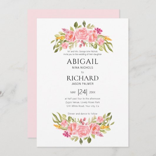 Roze rozenkrans kaart (Voorkant / Achterkant)