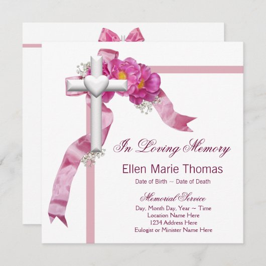 Roze Rozenkruis in liefdevolle herinnering Kaart (Voorkant / Achterkant)