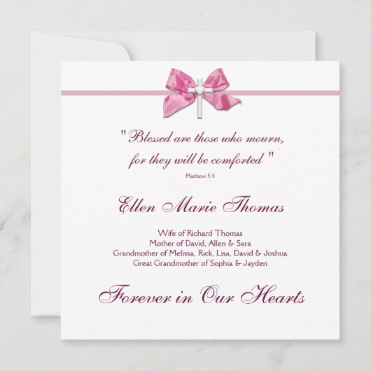 Roze Rozenkruis in liefdevolle herinnering Kaart (Achterkant)