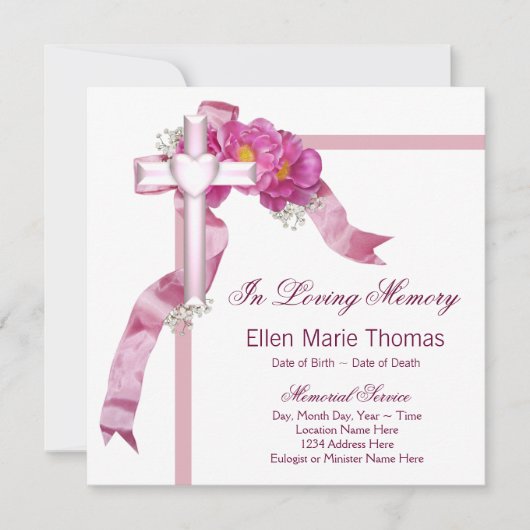 Roze Rozenkruis in liefdevolle herinnering Kaart (Voorkant)