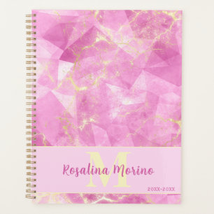 Roze Rozenkwarts geometrisch marmer met goud Planner