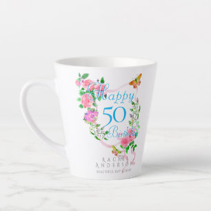 Roze Rozenlint 50e Verjaardag Latte Mok