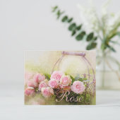 Roze rozenmandje briefkaart (Staand voorkant)
