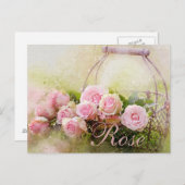 Roze rozenmandje briefkaart (Voorkant / Achterkant)