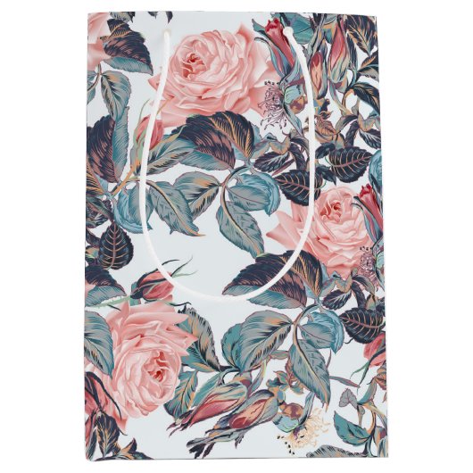 Roze rozenontwerp medium cadeauzakje (Voorkant)