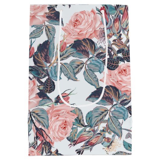 Roze rozenontwerp medium cadeauzakje (Achterkant)