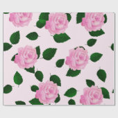 Roze rozenpatroon cadeaupapier (Vlak)
