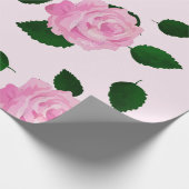 Roze rozenpatroon cadeaupapier (Hoek)