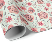  roze rozenpatroon cadeaupapier (Rol Hoek)