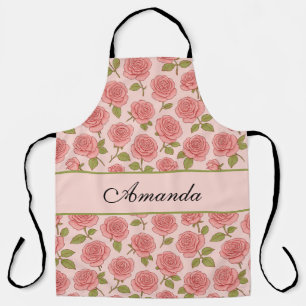  roze rozenpatroon met naam schort