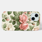  roze rozenpatroon op crème achtergrond Case-Mate iPhone case (Achterkant (horizontaal))