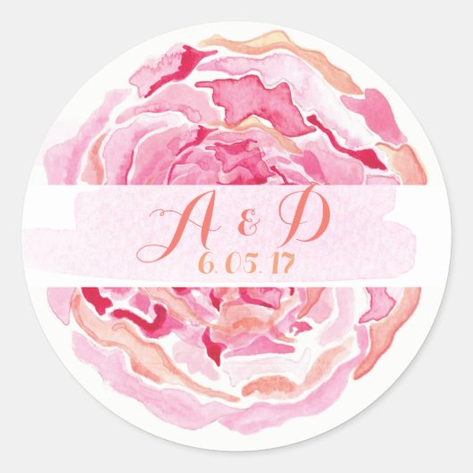 Roze rozenticker ronde sticker (Voorkant)