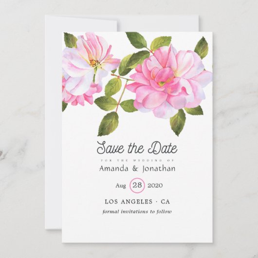 Roze Rozentuin Bruiloft Save The Date (Voorkant)