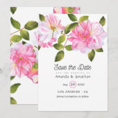 Roze Rozentuin Bruiloft Save The Date (Voorkant / Achterkant)
