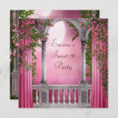 Roze Rozentuin Roze Zoet 16 Party Kaart (Voorkant / Achterkant)